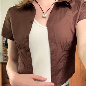 divided by h&m brown button crop top (brand new)